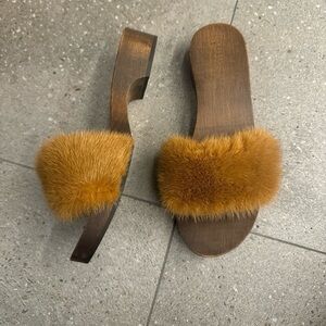 Brown Fur Slide Sandals